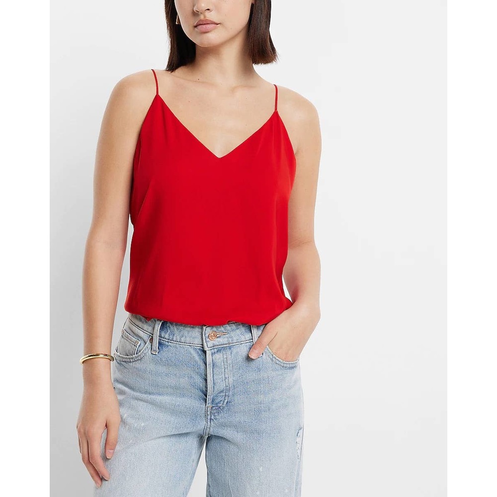 [Express] Bright Red V-Neck Downtown Cami Satin Spaghetti Strap Tank Top Size XL
